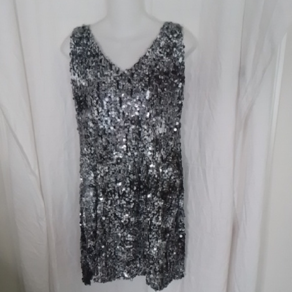 Snap Black and Silver Sequin Dress XL